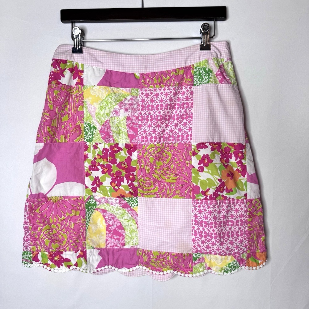 Lilly Pulitzer Women Skirt Sz 6 Pink Patchwork Scallop Cotton Beach Cottage READ